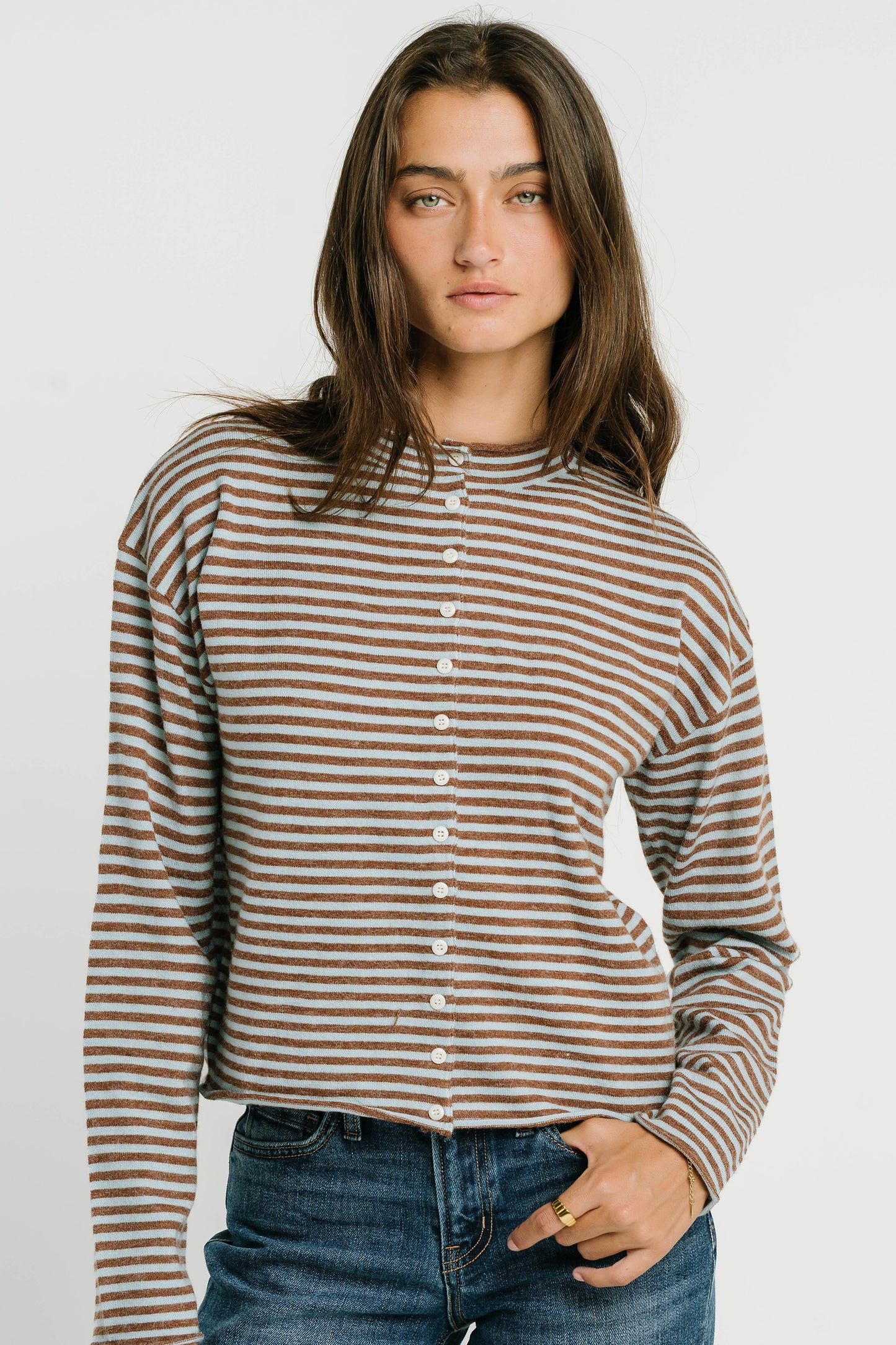 Vestria Julianne Striped Cardigan in Brown