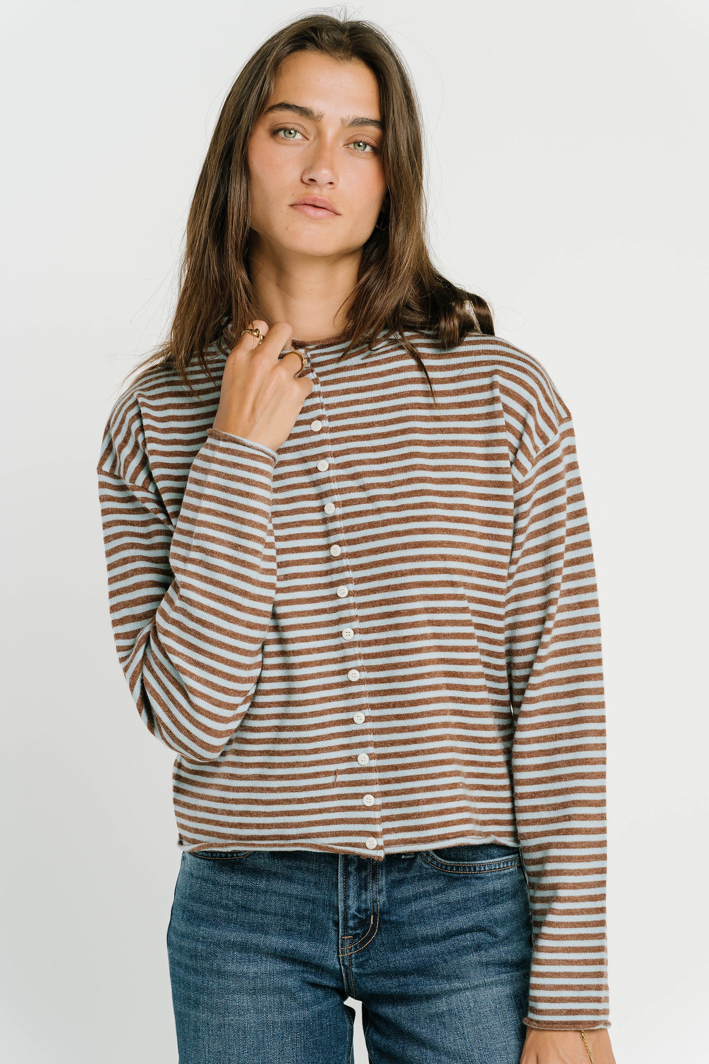 Vestria Julianne Striped Cardigan in Brown