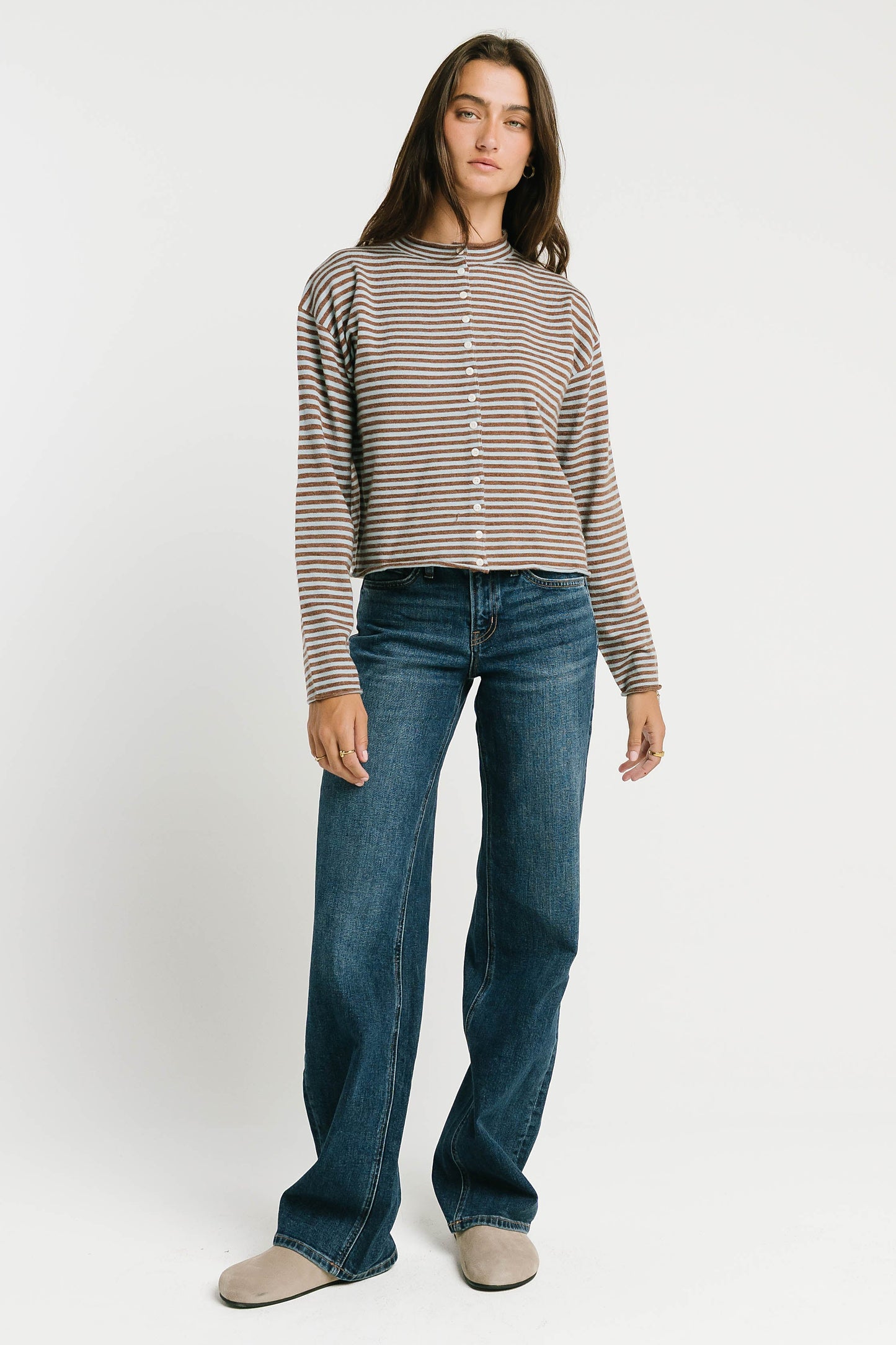 Vestria Julianne Striped Cardigan in Brown