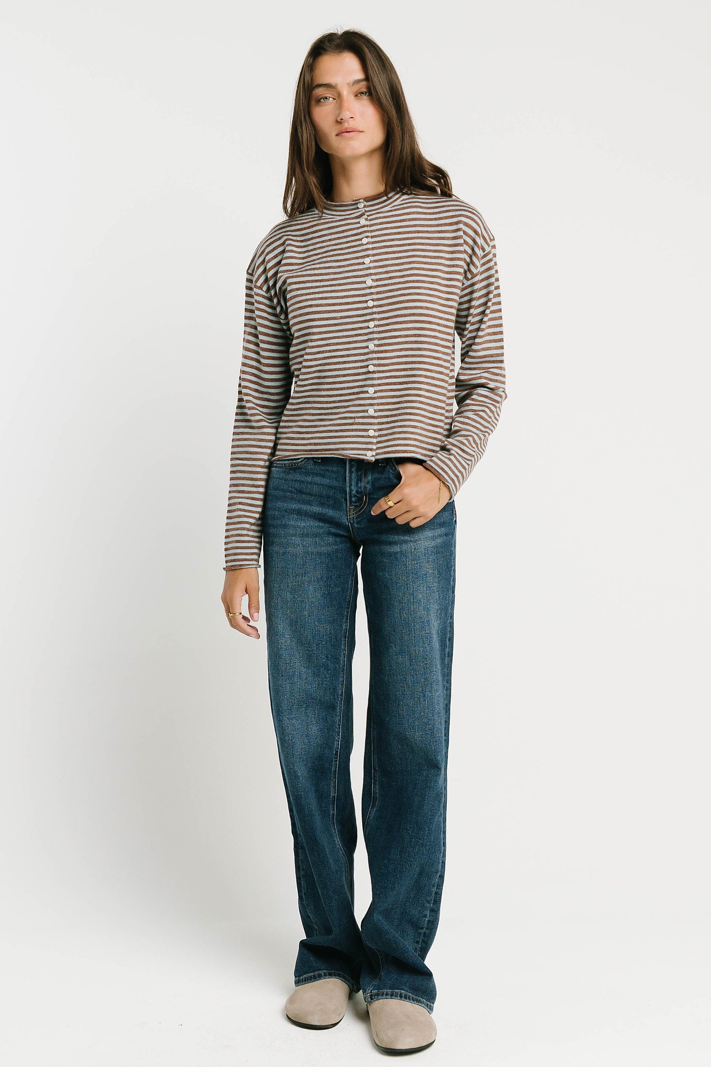 Vestria Julianne Striped Cardigan in Brown