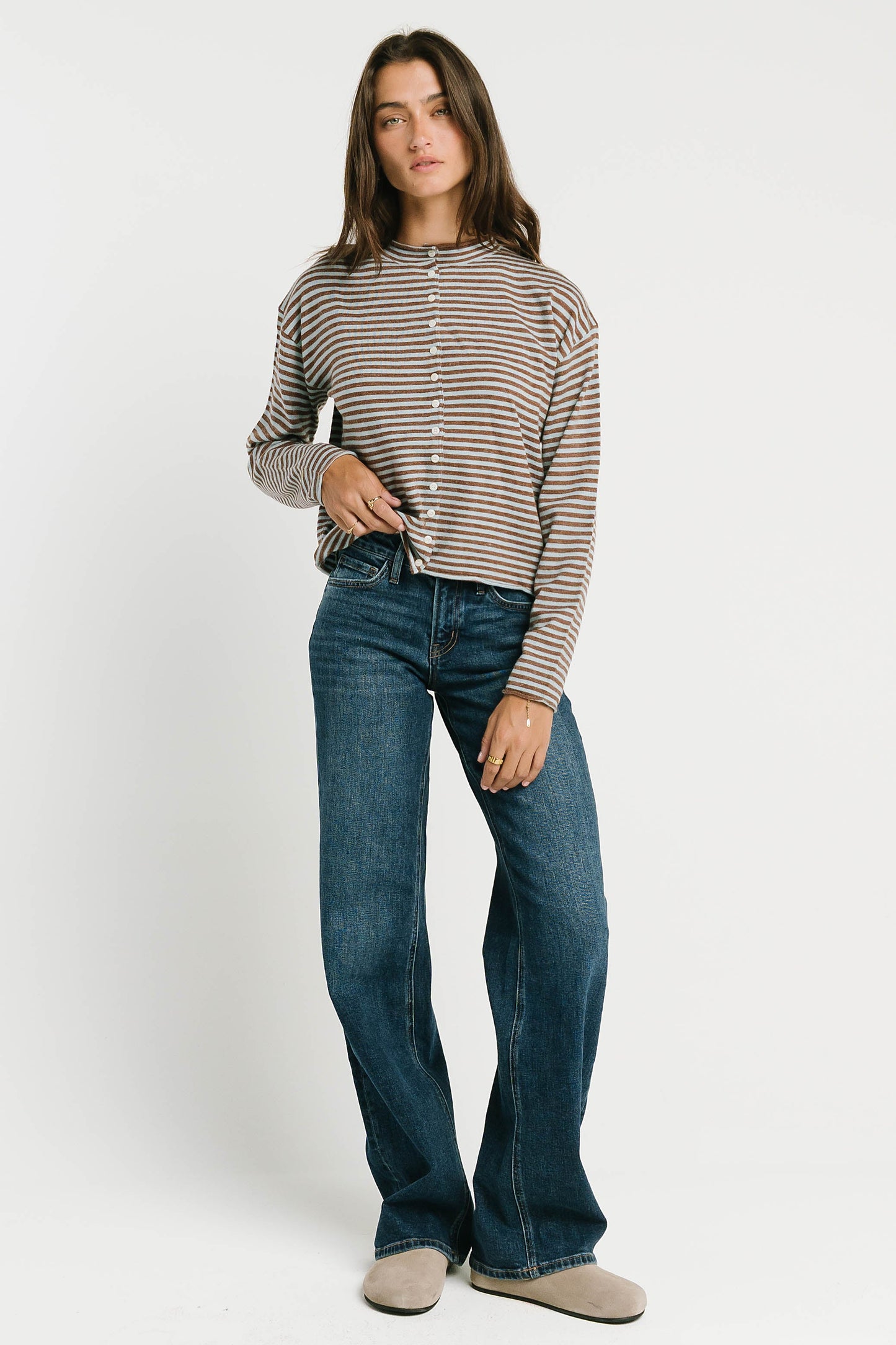 Vestria Julianne Striped Cardigan in Brown