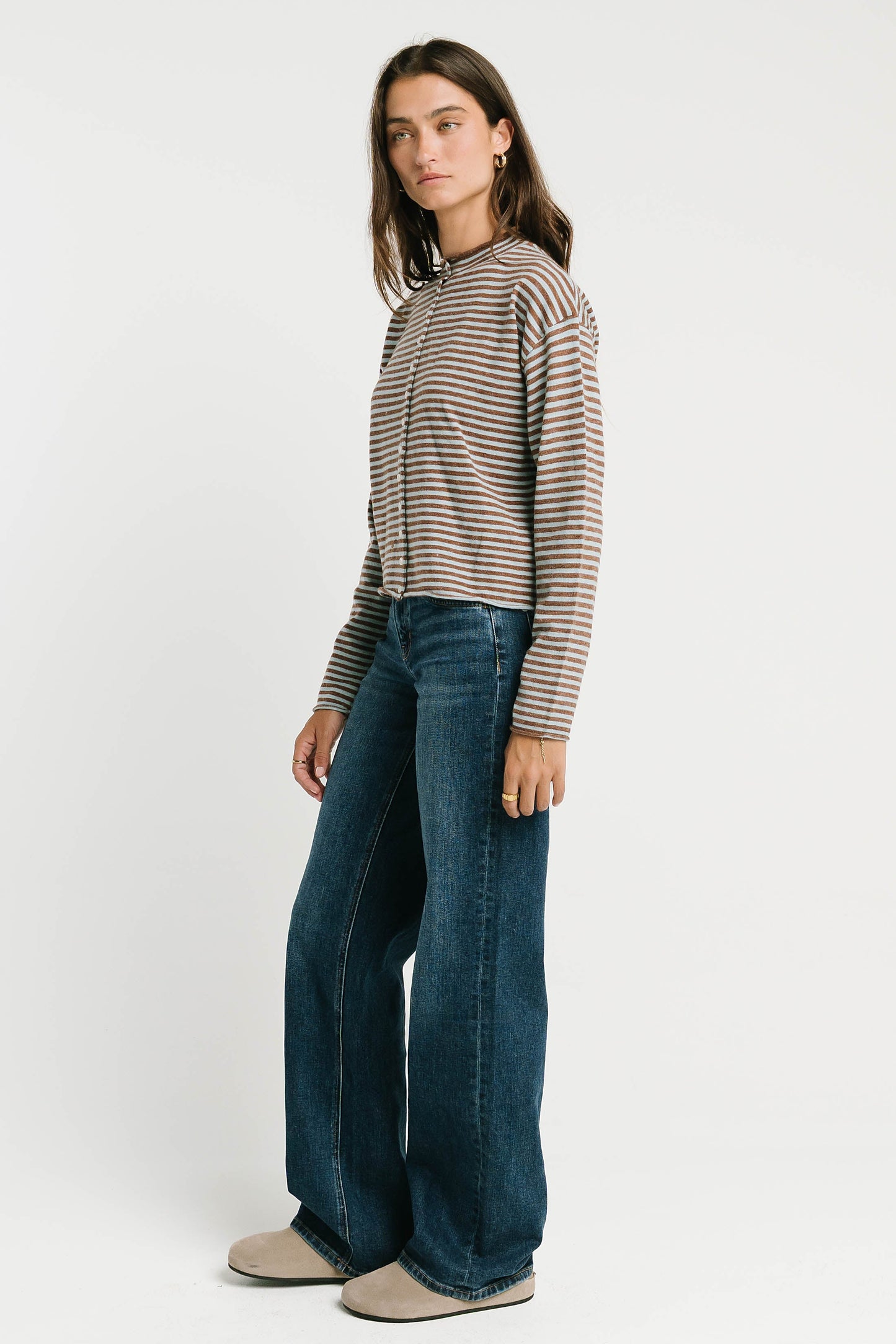 Vestria Julianne Striped Cardigan in Brown
