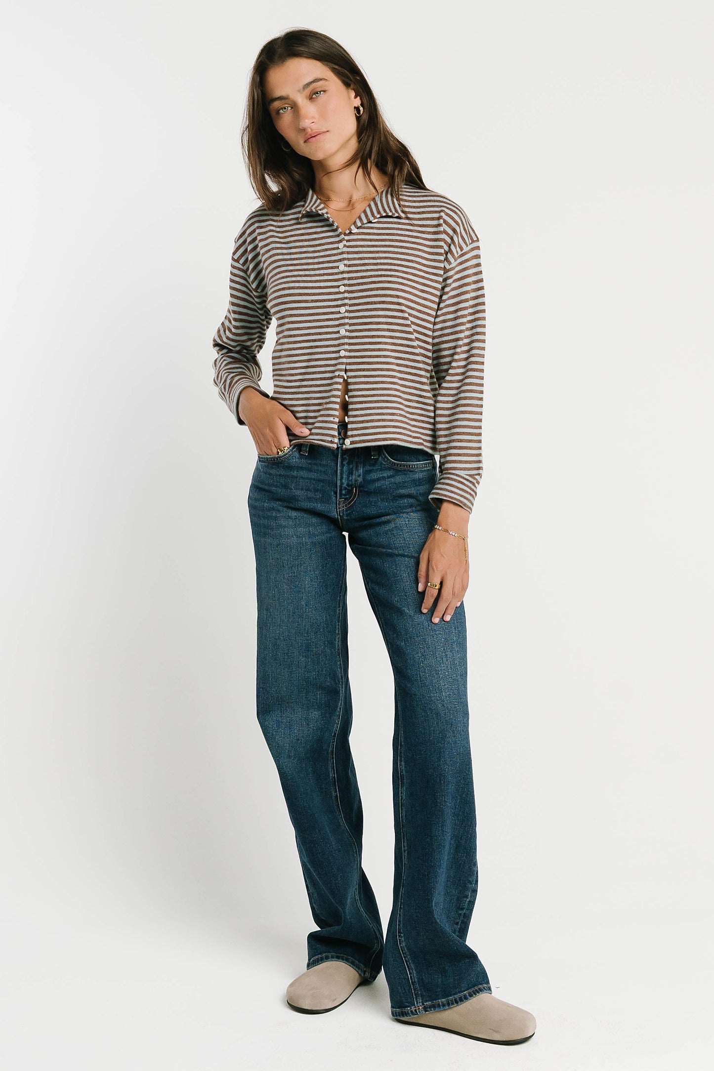 Vestria Julianne Striped Cardigan in Brown
