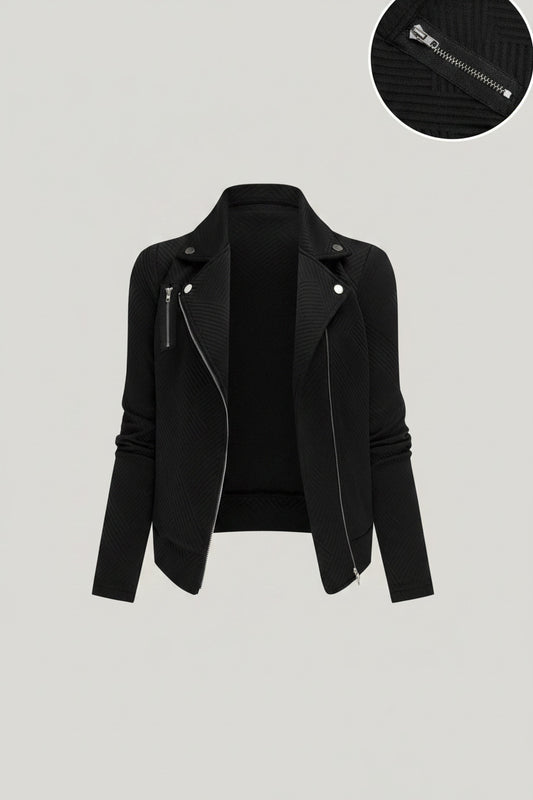 Black leather jacket with zippers on a white background
