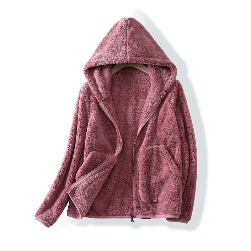 Pink hooded jacket on a white background